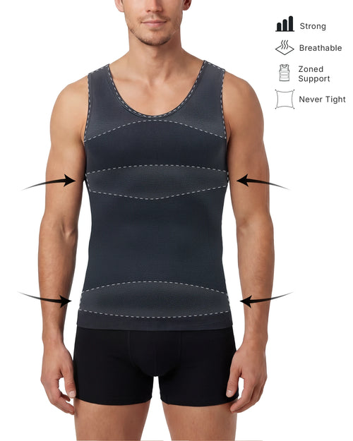Reinforced chest and waist support panels on Susuro FullForm men's compression tank