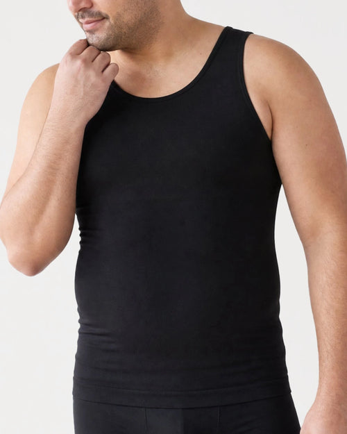 Susuro CleanLine men's compression undershirt tank in black, front view