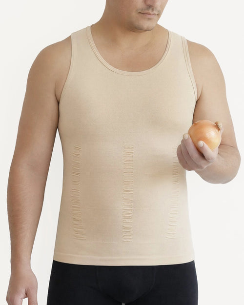 Susuro EveryDay men's light compression tank in beige, front view