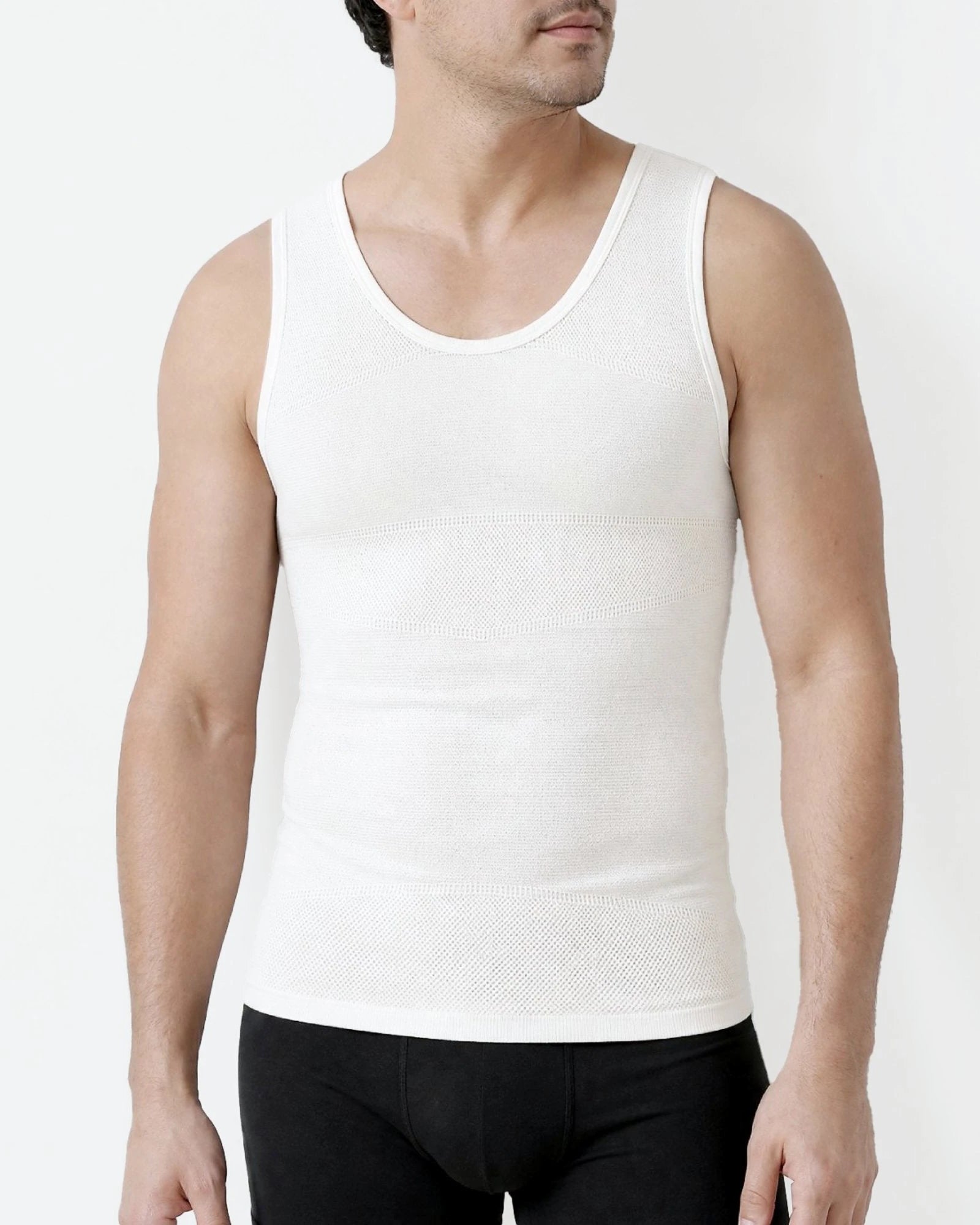 Susuro FullForm men's strong compression chest and body tank in white, front view